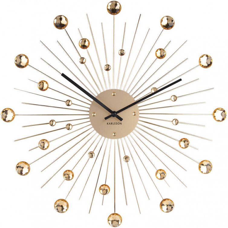 Karlsson Wandklokken Wall clock Sunburst crystal large Goudkleurig
