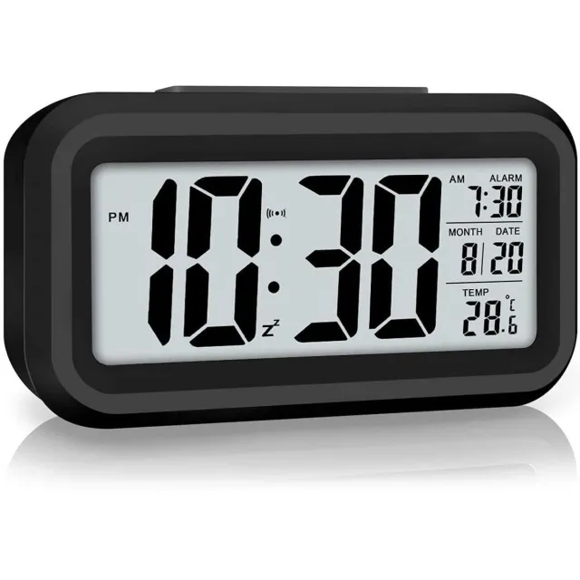 longziming Digitale Wekker - Slim Nachtlampje - Grote LED-display met Binnentemperatuur - Werkt op Batterijen - Tafelklok voor Slaapkamer, Kinderkamer en Bureau - Verjaardagscadeau voor Kinderen zwart