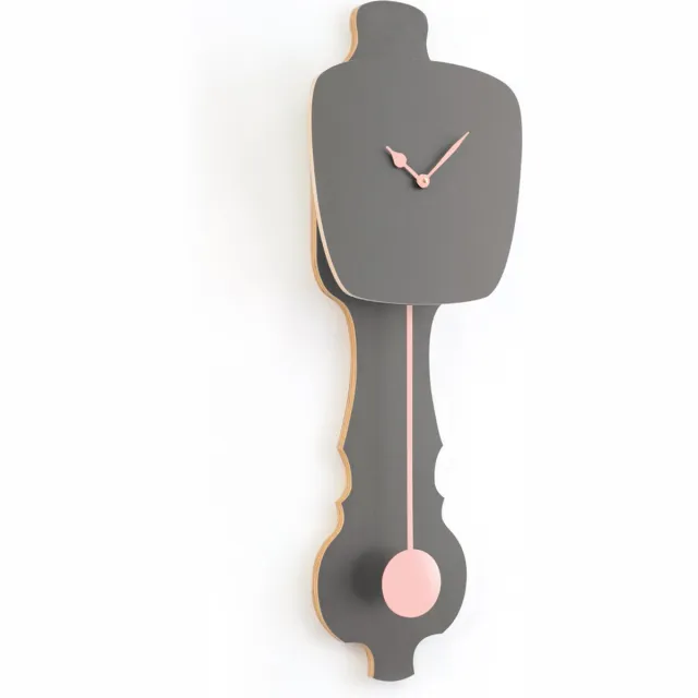Kloq Wandklok met Pendule - Batterijen Inbegrepen - Wanddecoratie - Quartz Beweging - Niet-Tikkend Batterij Aangedreven - Steen Grijs & Perzik Pastel - Groot Steen Grijs & Roze