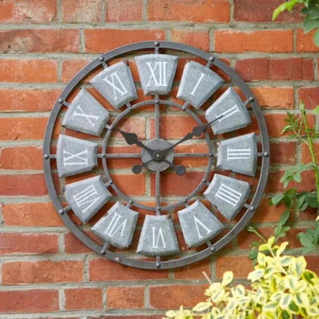 Famanu Grote wandklok met Romeinse cijfers van steen, waterdicht, voor buiten en binnen, ideaal als tuinornament, 60 cm diameter, voor woonkamer en tuin Zwart