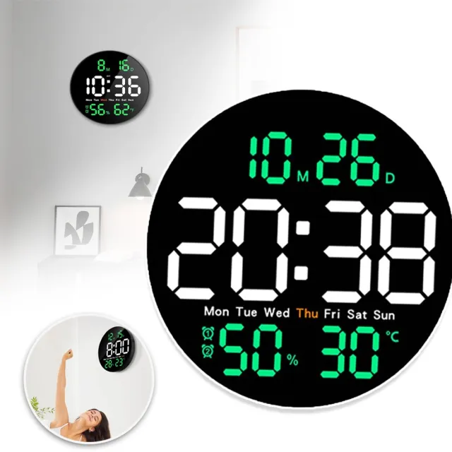 CHOOLY 10 Inch Digitale Klok Met Groot Display - Automatisch Dimmen Afstandsbediening Afteltimer - Stil USB-Voeding Batterijback-Up - Ideaal Voor Thuis, Keuken En Studiekamer Zwart Groen