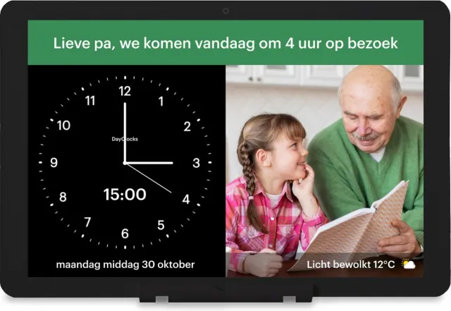 Dayclocks Vanaf 2026 vernieuwd: DayClock Generations10 Zwart - Dementieklok / Seniorenklok met verbeterd en onbeperkt beeldbellen, YouTube-video's, foto's, berichten en meer (met 3 maanden gratis abonnement)