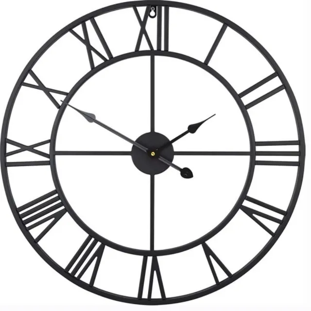 Tovbmup Muurklok - Klok - Klassiek stalen wandklok - Romeinse cijfers - Diameter van 40cm - Zwart