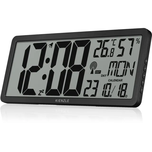 Bresser Kienzle Wandklok - Digitaal XXL - Antraciet - Zwart