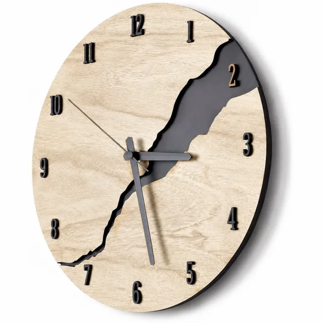 AIMASON Wandklok voor Woonkamer, Slaapkamer en Keuken - 30 cm Hout met Stille Quartz Uurwerk - Modern Analoog met 3D Cijfers - Naturel/Zwart Bruin