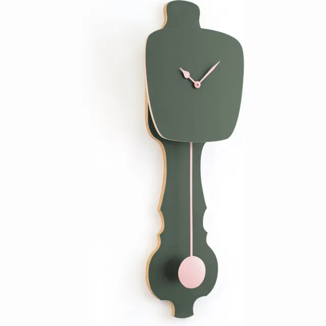 Kloq Wandklok met Pendule - Batterijen Inbegrepen - Wanddecoratie - Quartz Beweging - Niet-Tikkend Batterij Aangedreven - Mist Groen (SE) & Perzik Pastel - Groot Mist Groen & Perzik Pastel