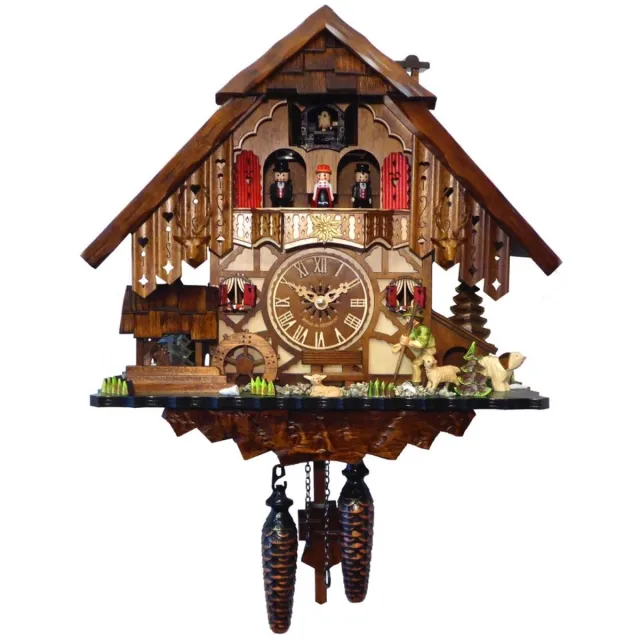 Engstler 48712_MT - Koekoeksklok - 1-daags kettinguurwerk - Notenhout - met muziek met dansend paar - 35 cm Bruin