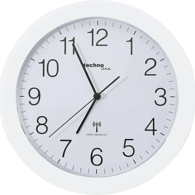 Technoline WT 8000 WHITE - Wandklok - Analoog - Rond - Kunststof Raam - Radiogestuurde tijdsaanduiding - Wit