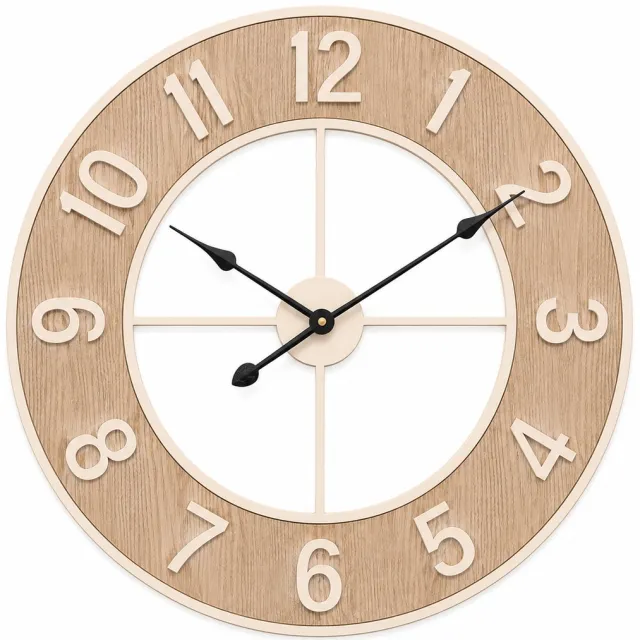 HomeGoodies Wandklok - Wandklok 60 cm - Wandklok modern - Houtlook Design - Stil & Niet Tikkend - Batterij Licht hout