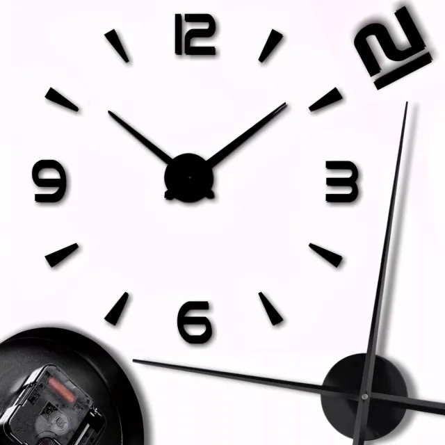 Famanu 3D DIY wandklok, zonder lijst, moderne wandklok met stil uurwerk, variabele grootte voor woonkamer, slaapkamer en kantoor, zwart