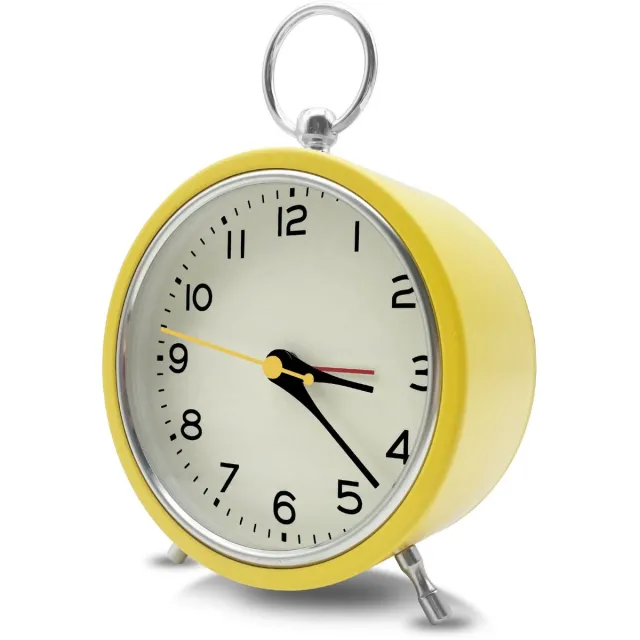 carmdering Kleine Wekker - Vintage Alarmklok - Sferische Glazen Klok - Tick-Free Quartz Uurwerk - Ingebouwd Nachtlampje - Metalen Frame - Gouden Arabische Cijfers - Veelzijdig Decoratief Ontwerp - 1 Stuk Geel