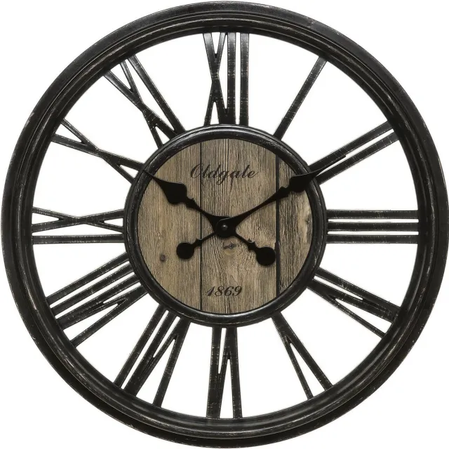 Atmosphera Wandklok - Klok - 45cm - Zwart - Houtlook - Industrieel