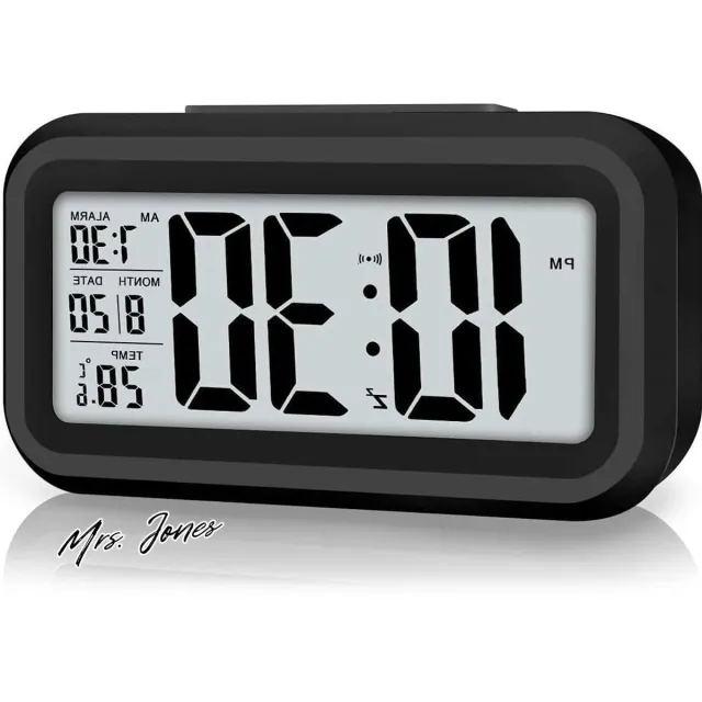 Mrs. Jones Digitale wekker kinderwekker met temperatuur sluimerfunctie reiswekker tafelklok met groot led-cijferdisplay digitale klok eerste schooldag cadeau . Zwart