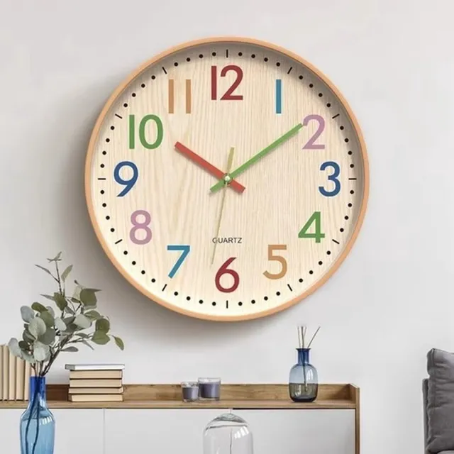 Mrilary Kinderwandklok, stil en zonder tikgeluid, gemakkelijk af te lezen, moderne wandklok, kleurrijke decoratieve ronde klok voor woonkamer, slaapkamer, kantoor, schoollokaal, 30 cm