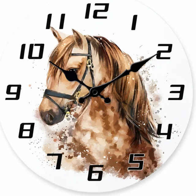 SWGOTA Stille MDF-quartzwandklok met paardenmotief, 12 inch (29,7 cm), rond, met zwarte cijfers en wijzers