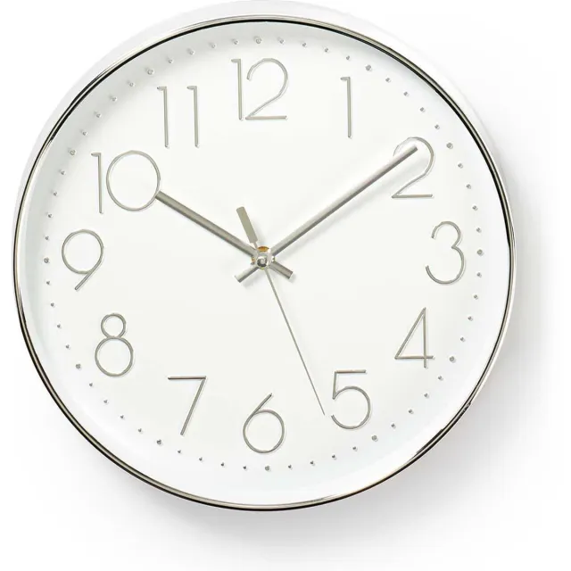 Nedis Wandklok - Diameter 30 cm - Kunststof - Wit / Zilver Wit - CLWA015PC30SR