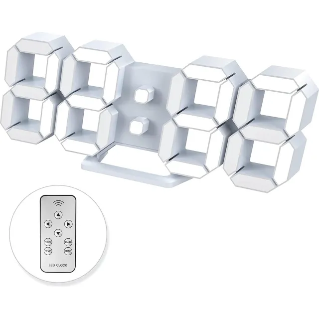 meerklose Led Digitale Wandklok 3D Kleine Wekker Home Decor Snooze Geen Geluid Dimbaar Tijd Geheugen 12/24 Datum Temperatuur Display Afstandsbediening Nachtlampje Kantoor Keuken Slaapkamer woonkamer 25,2cm Wit