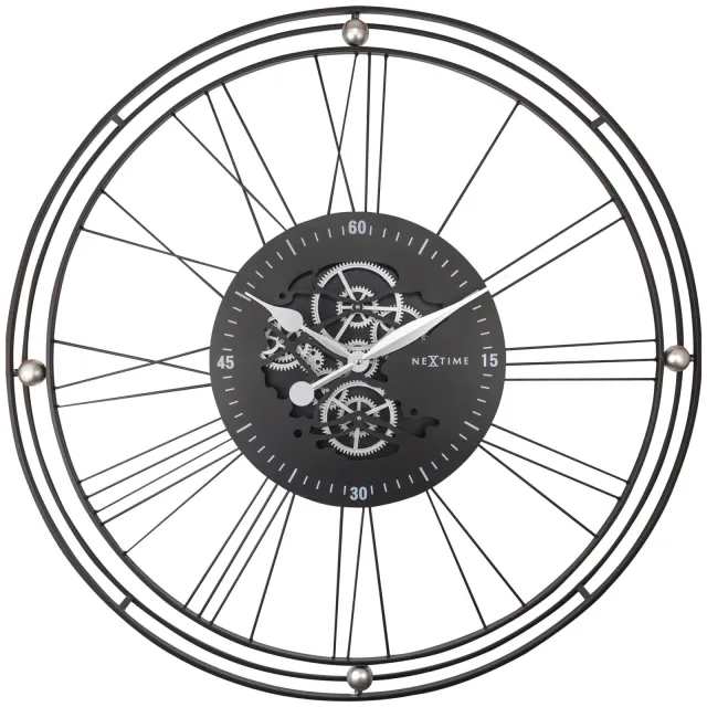 Nextime Romeins Tandwielklok XXL - 90,5 cm - Metaal - Romeins Tandwielklok Zwart