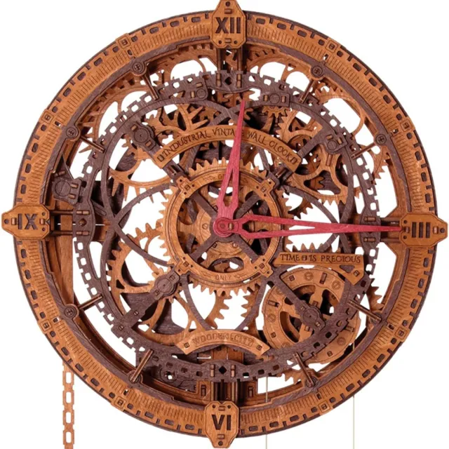 Wooden City 3D Houten Puzzel Voor Volwassenen - Industrieel Vintage Wandklok Model Kit - Mechanische Bouwset Met Werkende Klok - Creatieve DIY Houten Puzzel BRUIN
