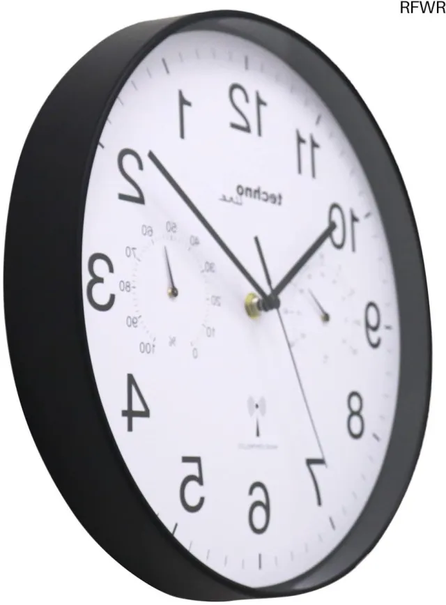 RFWR Draadloze wandklok met temperatuur- en luchtvochtigheidsweergave - 30 cm - zwart