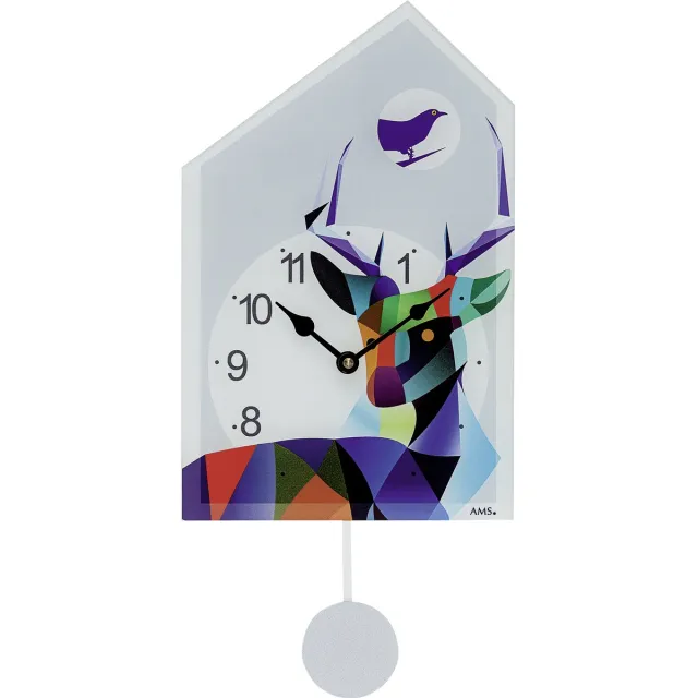 AMS Quarz-Wandklok Aycyl 7492 met melodie en slinger ( kan er ook afgehaald worden ) blauw