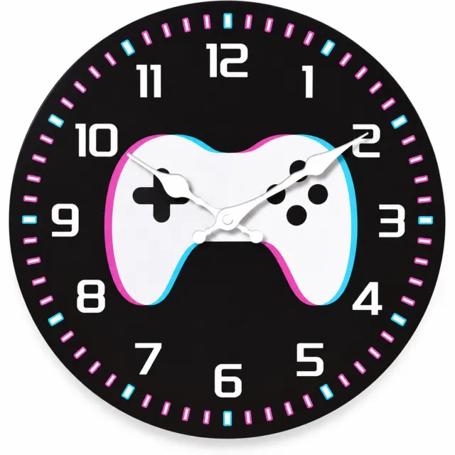 SWGOTA Stille quartz wandklok 12 inch (29,7 cm) met gamecontrollerontwerp - Rond, enkelzijdig, met cijfers Zwart