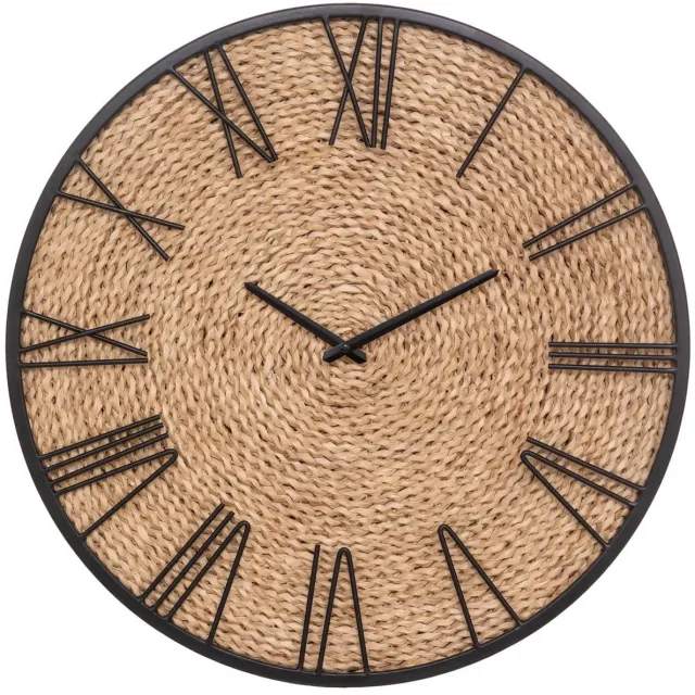 Atmosphera Wandklok/muur klok Mumbai - Dia 50 cm - metaal/jute - beige/zwart - keuken/kamer/kantoor
