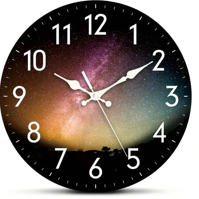 Vavida Klok - Sterrenstelsel - Ø 30 cm - Analoog - Wandklok - Sterren - Hemel - Galaxy - Kinderkamer - Tienerkamer - Goede Kwaliteit Zwart