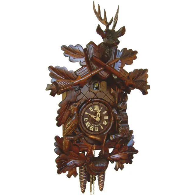 Anton Schneider Schneider Koekoeksklok 215/9 - 1 daags uurwerk - hert-jachttafereel - 48 cm hoog noten hout kleur