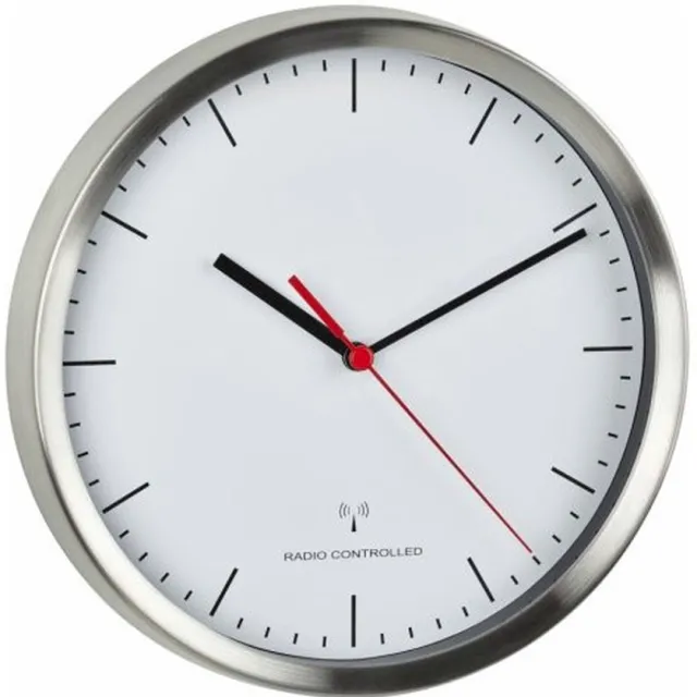 TFA Dostmann 60.3530.02 Wandklok Zendergestuurd 220 mm x 45 mm Aluminium (geborsteld) Wit