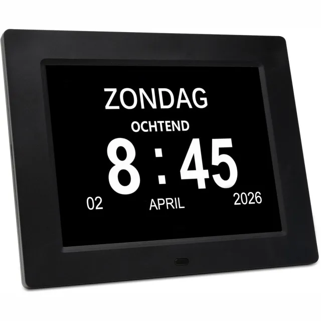 Pora&co Digitale Dementieklok XL – Kalenderklok met Datum en Dag – Alarmfunctie – 7 inch - Alzheimerklok - Verschillende Interface aan de achterkant stel je Analoog of Digitaal in Zwart