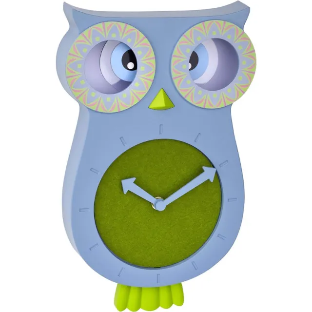 BOG Kinders-Wandklok-Willy-60-3052-06-Quartz-Beweging-Uil-Vorm-Klok-Ideaal-Kinderkamer-Blauw