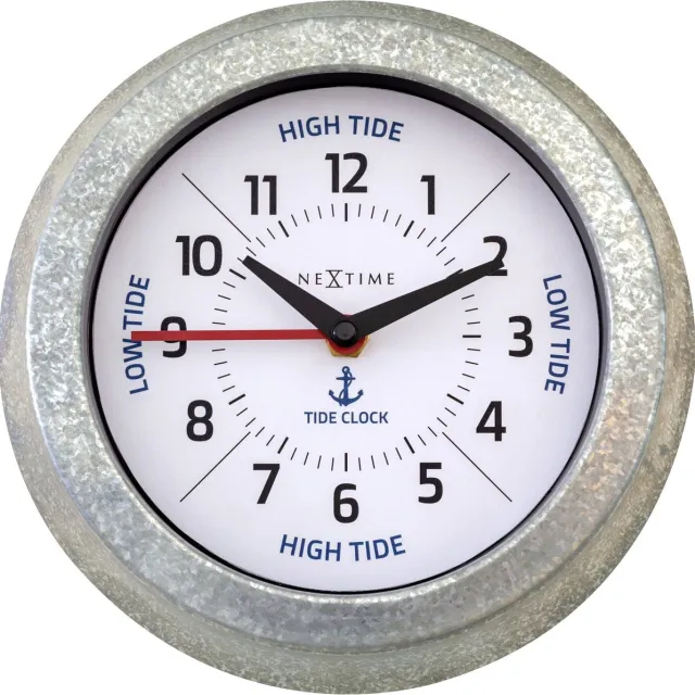 NeXtime Tide – Wandklok met Getijden – 22 cm – Metaal – Gegalvaniseerd Zilver/Wit