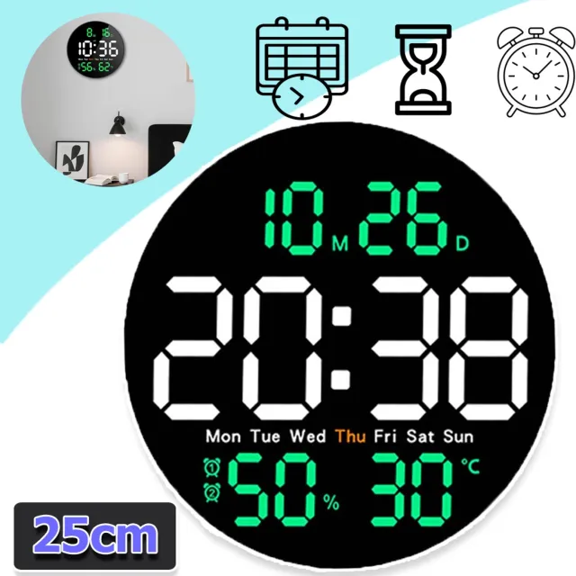 JIMUYU 10 Inch Digitale Klok Met Groot Display En Afstandsbediening – Automatisch Dimmen En 99-Minuten Timer – Stil En USB-Voeding En Batterijback-Up – Voor Keuken, Kantoor En Studiekamer – Start Van Het Schooljaar Zwart Groen
