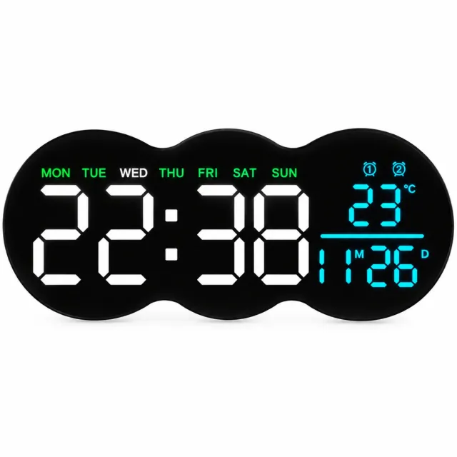 SWGOTA wekker - Digitale LED-wandklok met temperatuur, datum en weekdag - Zwarte behuizing, verlichting en afstandsbediening