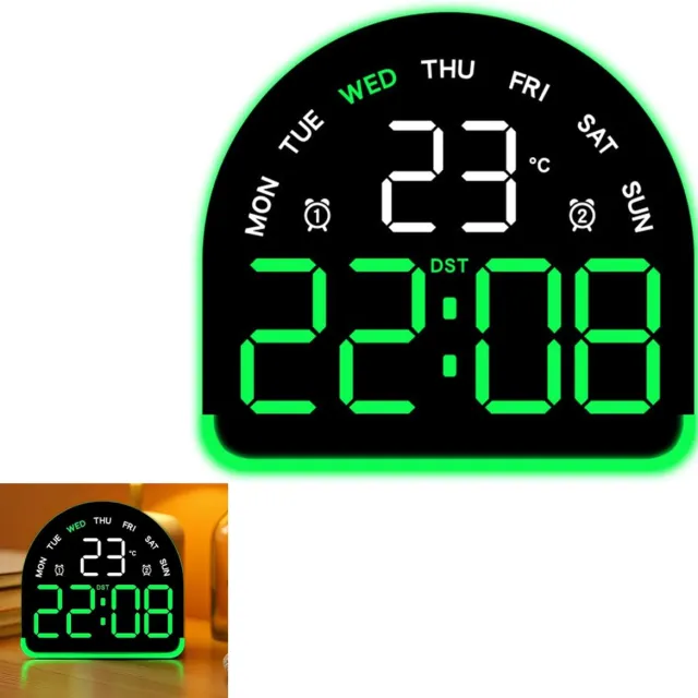 KZQ Digitale bureauwekker met sfeerverlichting - Dubbele alarmfunctie en temperatuurweergave - 3 helderheidsniveaus met datum week en snooze - Voor thuis en kantoor - Groen