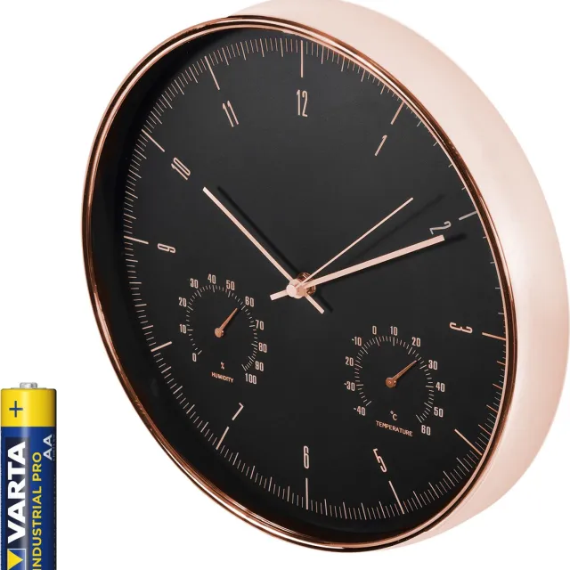 Maclean Wandklok met thermometer en hygrometer CE70 G goude kleur + batterijen Gold