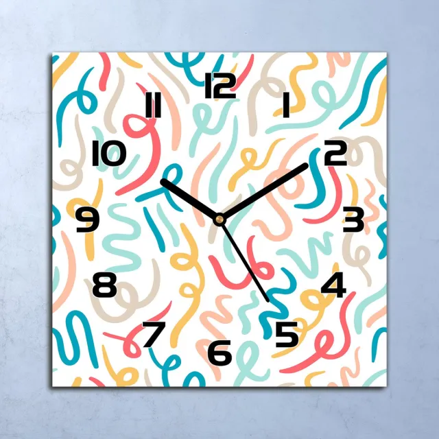 Coloray Wandklok - Gekleurde lijnen Klok Glas - 30x30 cm - Wit Wandklok - Wandklok Vierkant - Wandklok Industrieel - Wandklok Keuken - Stille Wandklok