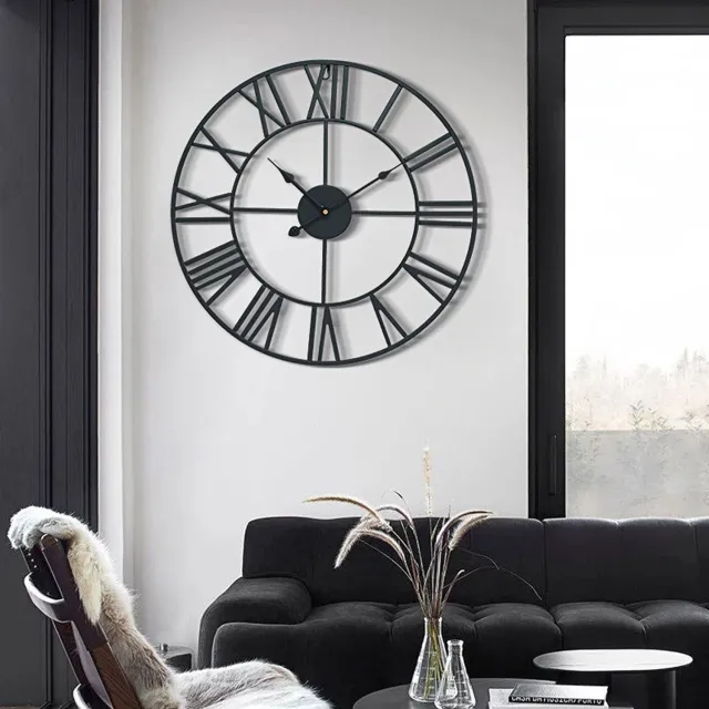 STILVORA Wandklok Grote Metaal Stil Batterijgestuurd - 50 Cm Retro - Met Romeinse Cijfers - Voor Woonkamer Keuken Slaapkamer En Eetkamer