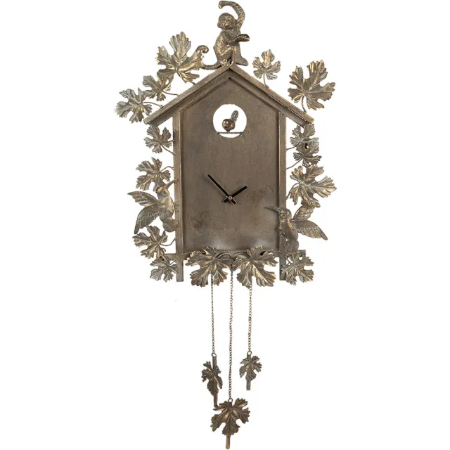 Clayre & Eef Wandklok 36x8x86 cm Goudkleurig IJzer Bladeren