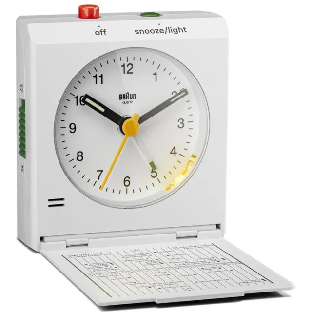 Braun BC05B Vintage Reiswekker Analoog met Snooze & Verlichting - Wit
