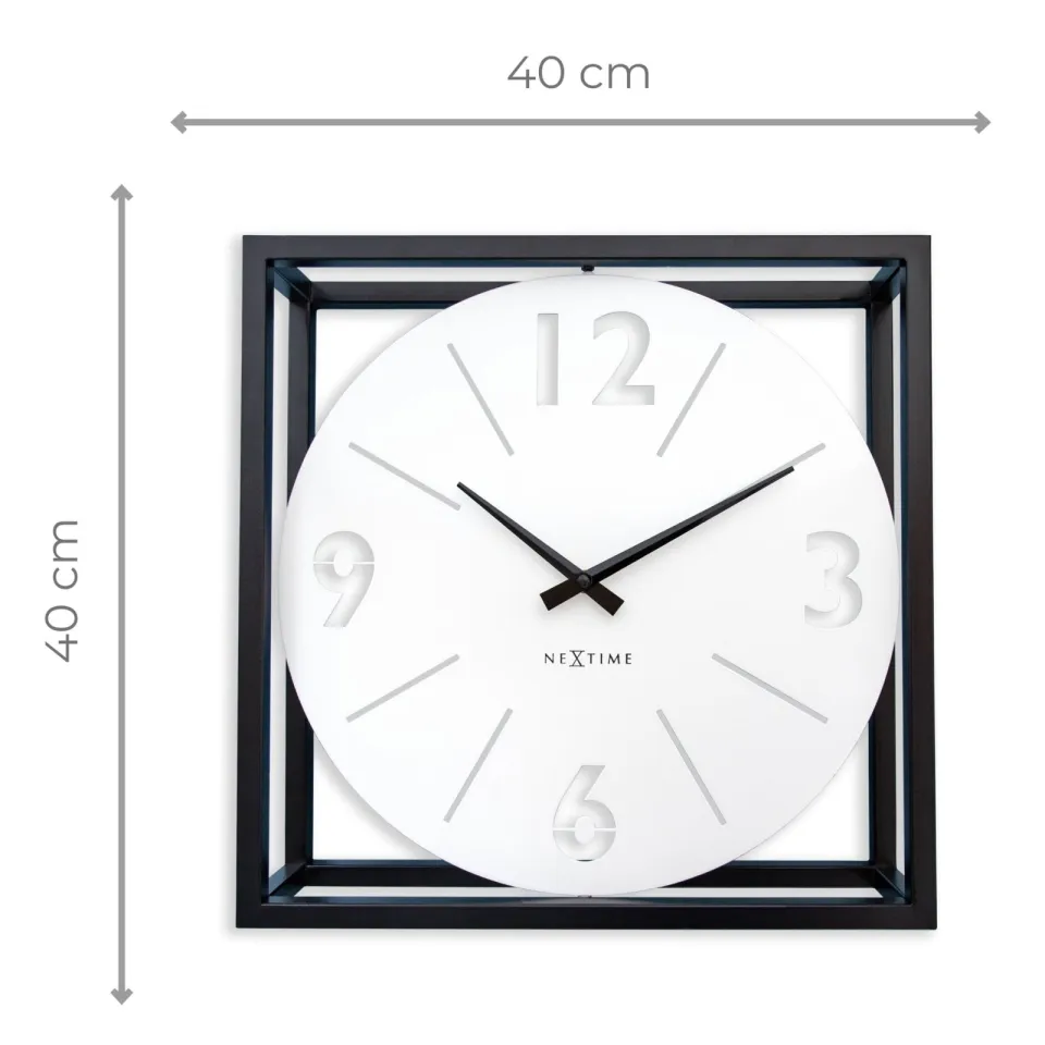 Tafel-/wandklok 40 x 40 x 9,5 cm - Metaal - Zwart / Wit - NeXtime 'Time Frame', foto 6