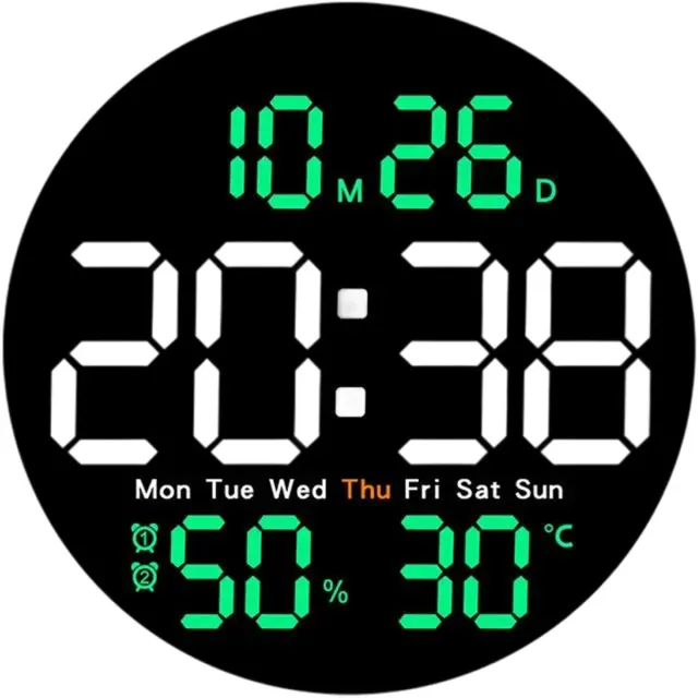 longziming Digitale LED Wandklok 25 cm – Groot– Modern– Helder– Duidelijk– Afstandsbediening– Timer– Dubbel Alarm–Groen