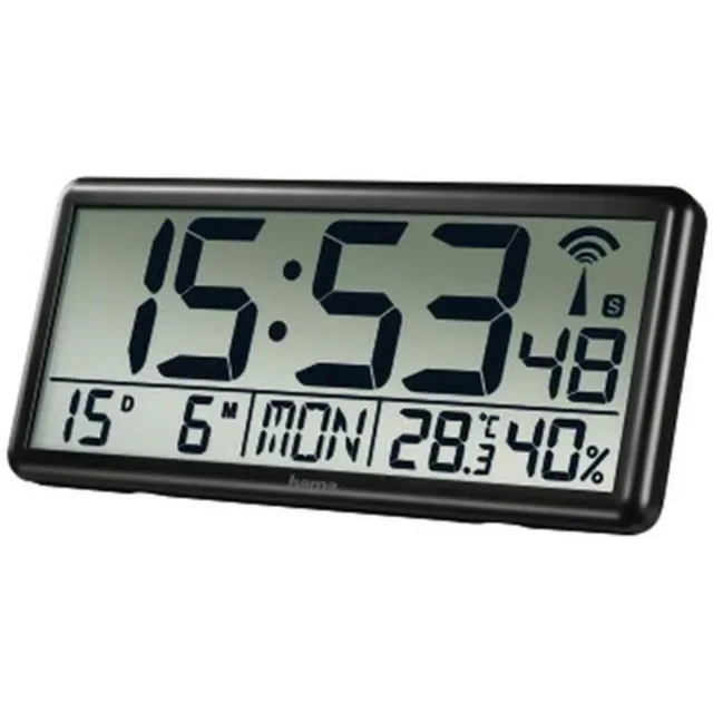 BOG XL Digitale Wandklok Met Radio - Grote Digitale Klok Met Thermometer En Hygrometer - Datum En Weekdag Weergave - Gemakkelijk Af Te Lezen Wandklok Voor Ophangen En Plaatsen ZWART