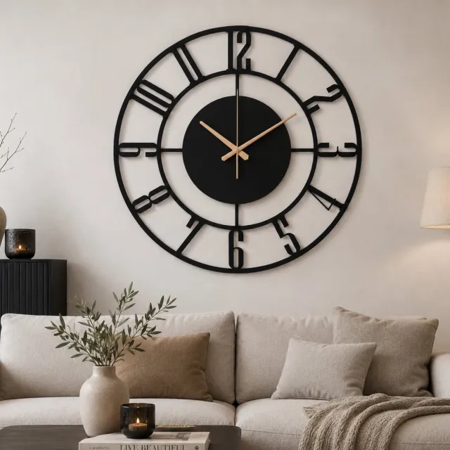 WallArtStore Wandklok Metaal-Wandklok Staal-Stil Uurwerk-Gepoedercoat-Modern-Wandklok Industrieel-Grote Wandklok zwart