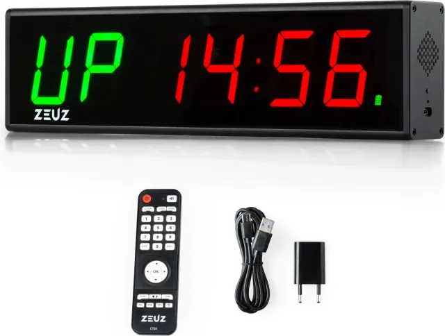 ZEUZ Medium Interval Timer voor CrossFit, Fitness & Sport – Stopwatch, Countdown & Aftelklok - Tabata & HIIT Digitale GYM Klok – 37 x 5,5 x 10 CM Zwart