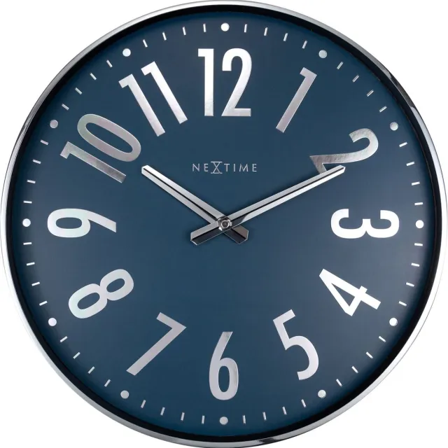 NeXtime Design wandklok - 40cm - Stille klok - Blauw met zilver - NeXtime Alchemy