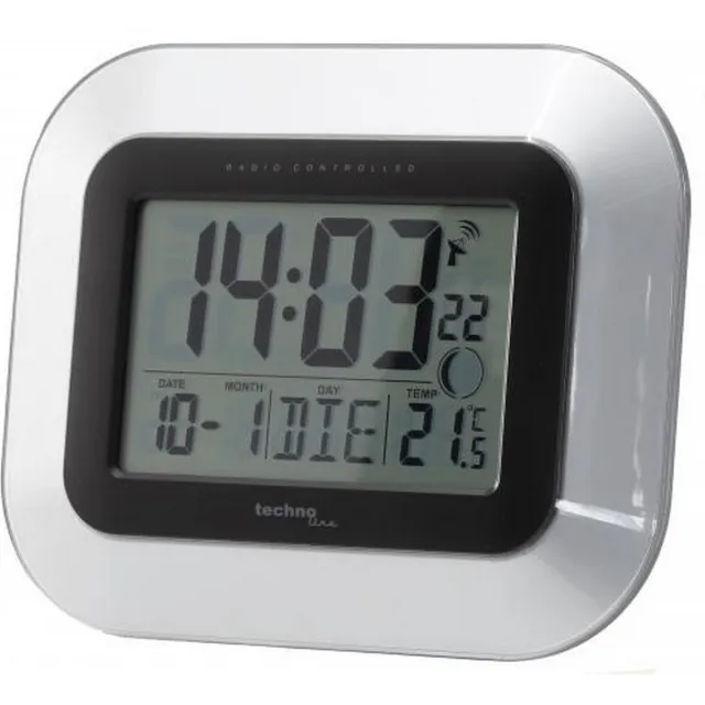 Technoline Digitale wandklok of tafelklok - Radio gestuurd - Dag en Datum weergave - Technoline WS 8005 Black;Silver