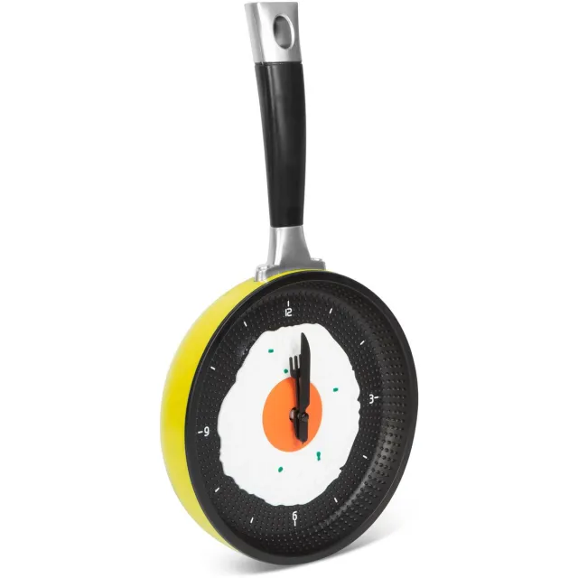 Delight Keuken Wandklok als Koekenpan - Gebakken Ei Design met Vork & Mes - Geel 1 Stuks [W1060B]