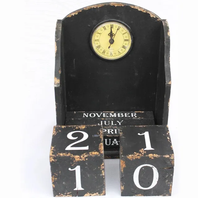 ‎DanDiBo Klok met kalender - Zwart shabby - 25 cm